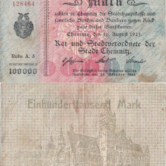 1923 (10 August), 100.000 Mark (Keller 740d.1) - Chemnitz (Saxonia, Germania)