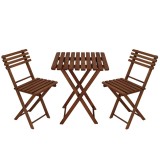 Set mobilier balcon sau terasa din lemn de fag, pliabil, masa 52x51x65 cm si 2 scaune, maro inchis Household NewTrend