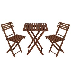 Set mobilier balcon sau terasa din lemn de fag, pliabil, masa 52x51x65 cm si 2 scaune, maro inchis Household NewTrend