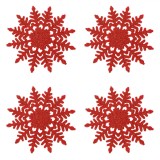 Set Suporturi Pahare, Fulgi de Zăpadă, Sclipici, Roșu, 12cm, 4 Bucăți, Oem