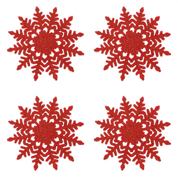Set Suporturi Pahare, Fulgi de Zăpadă, Sclipici, Roșu, 12cm, 4 Bucăți