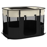 PawHut Parc pliabil pentru c&acirc;ini, pisici și animale mici din țesătură Oxford cu depozitare 94 x 74 x 60 cm alb crem și negru | Aosom Romania