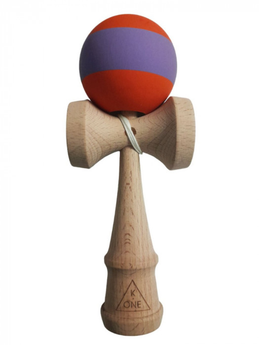 Kendama profesionala, Bila din lemn cu strat de silicon, Portocaliu/Mov, 38KD