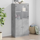 Dulap &icirc;nalt cu uși, gri beton, 68x37x142 cm, lemn compozit