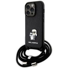 Husa pentru iPhone 14 Pro - Karl Lagerfeld Saffiano Crossbody (KLHCP14LSAKCPSK) - Metal Pin Karl&amp;Choupette