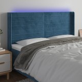 vidaXL Tăblie de pat cu LED, albastru &icirc;nchis, 203x16x118/128cm catifea
