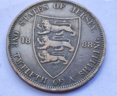 313. Moneda Jersey 1/12 Shillings (&amp;quot;Penny&amp;quot;) 1888 (Tiraj 120.000 buc) foto