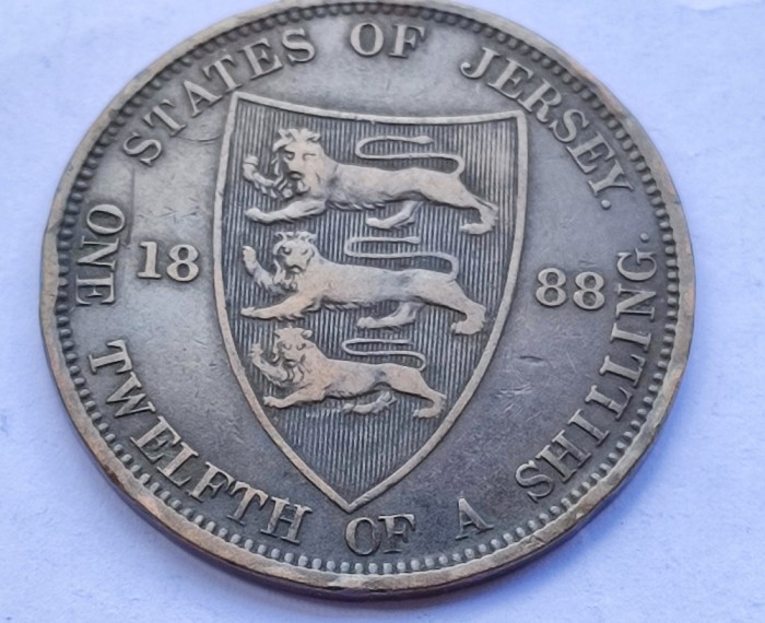 313. Moneda Jersey 1/12 Shillings (&quot;Penny&quot;) 1888 (Tiraj 120.000 buc)