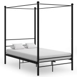 Cumpara ieftin Cadru de pat cu baldachin, negru, 140x200 cm, metal