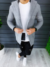 Cardigan barbati gri deschis cu gluga slim fit ZR T3516 foto