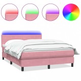 Cumpara ieftin Pat cu arcuri cu saltea si LED, roz, 140x210 cm, catifea