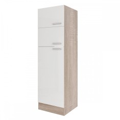 Frigider Yorki cu congelator superior de 60 de inci, corp din stejar Sonoma și față albă satinată