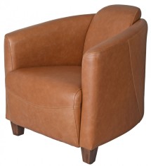 Fotoliu Art Deco din lemn masiv cu piele maro deschis groasa OVL302