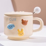 Cana ceramica, Cyrax, din Portelan, print Figurine Animalute, Cana penru Copii, Model CUTE, Cana cu Lingura si Capac, Ceasca pentru Cafea, Ceai, 400ml