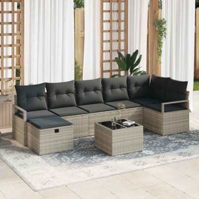 vidaXL Set de canapele pentru grădină cu pernă 8 pcs Gri deschis foto