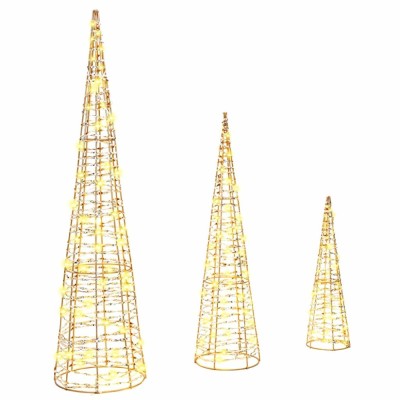 vidaXL Brad de Crăciun cu 90 LED 3 pcs Alb cald 20 x 20 x 80 cm PET 42019020 foto