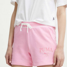 Puma pantaloni scurti SQUAD femei, culoarea roz, cu imprimeu, high waist, 678704