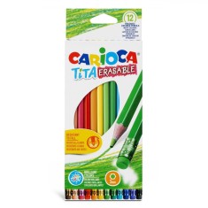 Set Creioane Colorate Carioca, 12 Bucăți, Subțiri, Multicolor, Radieră