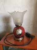 veche lampa din ceramica veioza de noptiera vintage abajur floare cu lumina variabila
