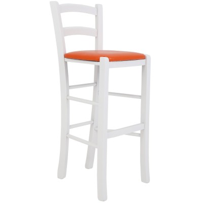 Scaun Paesana bar - cadru alb - imitatie piele portocaliu - 21895 foto