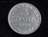 C50 - Moneda foarte veche - 3 marci - mark - Germania - 1922 - litera A, Europa