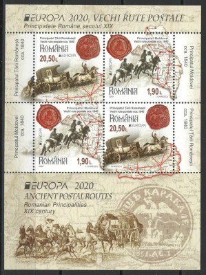 Romania 2020 Mi 7692/93 bl 831 II MNH - Europa: Rute Postale Istorice foto