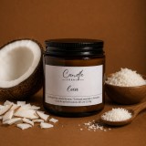 Cocos &ndash; Lum&acirc;nare parfumată handmade din soia &icirc;n recipient sticlă ambră