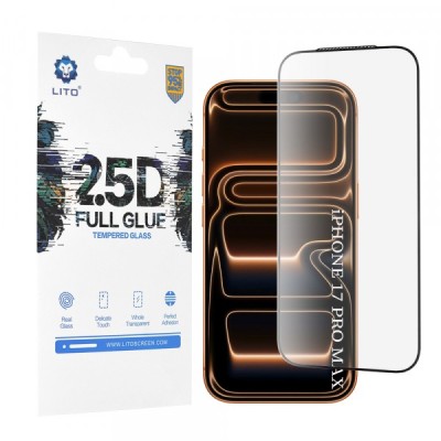 Folie de protectie Ecran Lito pentru Apple iPhone 17 Pro Max, Sticla Securizata, Full Glue, 2.5D, Neagra foto