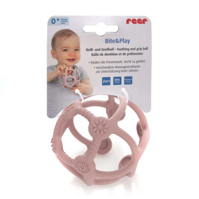 Jucarie pentru dentitie si minge 2in1, silicon, roz, 0 luni+, Reer Bite&amp;amp;Play 79284 Children SafetyCare foto