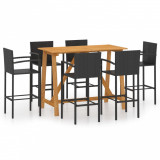 Set mobilier bar de grădină, 7 piese, negru, vidaXL