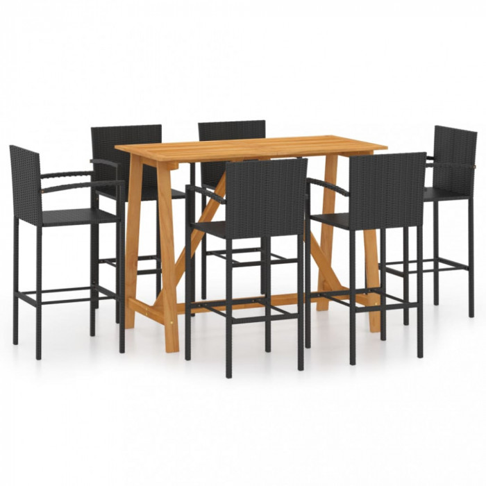 vidaXL Set mobilier bar de grădină, 7 piese, negru