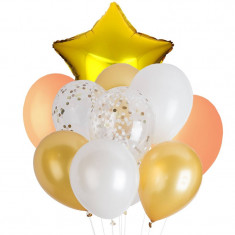 Buchet baloane 10 piese, stea folie, balon latex confetti, auriu foto