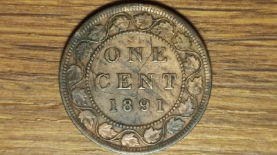 R10 Canada - moneda de colectie bronz - 1 cent 1891 - rarisima! - Victoria tanara - pentru cunoscatori foto