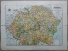 Harta Romaniei fizica-administrativa-turistica// M.D. Moldoveanu 1939 foto