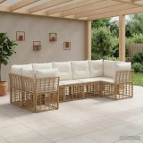 Cumpara ieftin Set de canapele de exterior 7 buc. 7-Locuri Alb Natural si Crem