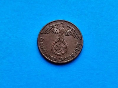 1 Pfennig 1937 lit. A -Germania-stare buna-patina foto
