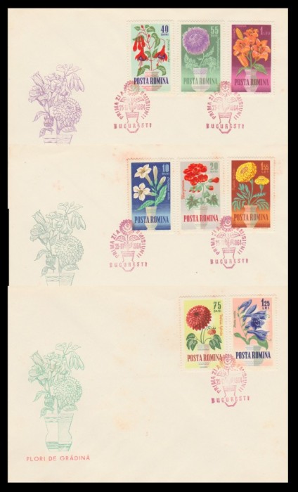 1964 Romania - 3 FDC Flori de gradina, LP 581