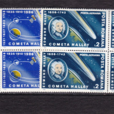 ROMANIA 1986 LP 1149 INTOARCEREA COMETEI HALLEY BLOCURI DE 4 TIMBRE MNH