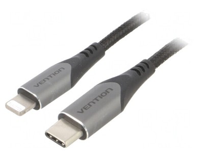 Cablu USB 2.0 Apple Lightning la USB-C 1m Negru 3A foto