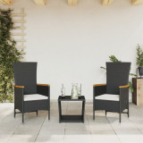 VidaXL Set mobilier de grădină cu perne, 3 piese, negru, poliratan 3277542