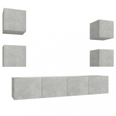 Set dulap TV, 6 piese, gri beton, lemn prelucrat foto