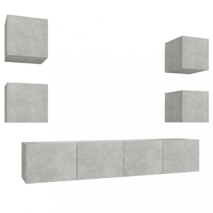 Set dulap TV, 6 piese, gri beton, lemn prelucrat
