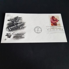 Centenar Uniunea Poștală Universală 1874-1974 - Plic Filatelic SUA 1974, Prima Zi de Emisiune, Vintage Istoric!-FDC- foto