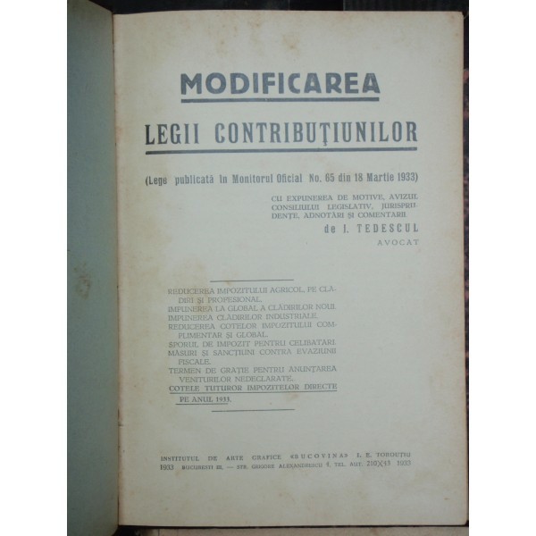 MODIFICAREA LEGII CONTRIBUTIILOR - I. TEDESCUL