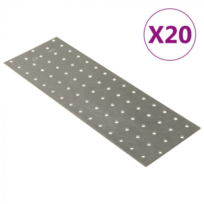 vidaXL Plăci perforate, 20 buc., 2 mm, 300x100 mm, oțel galvanizat