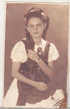Bnk foto - Fata in costum popular maghiar - anii `30, Romania 1900 - 1950, Sepia, Etnografie