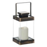 Felinar decorativ, cu lumanare LED, lumina calda, cu maner, 10x10x19 cm, culoarea bronzului