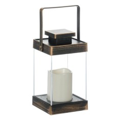 Felinar decorativ, cu lumanare LED, lumina calda, cu maner, 10x10x19 cm, culoarea bronzului foto