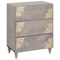 vidaXL Bufet Gri și Aur 60 x 33.5 x 75 cm Lemn masiv de mango