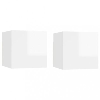 vidaXL Noptiere, 2 buc, alb extralucios, 30,5x30x30 cm, lemn prelucrat foto